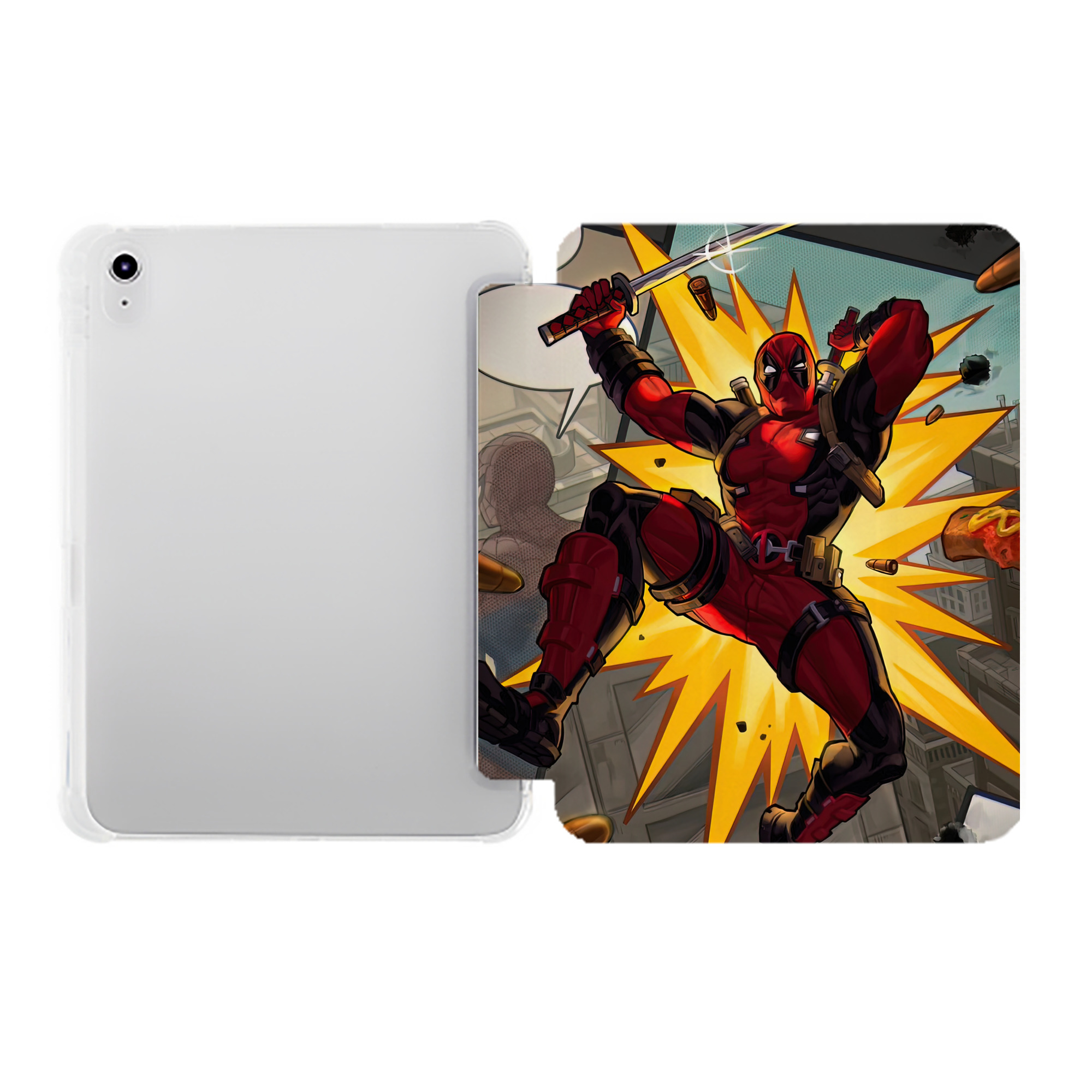 （画像用） Deadpool デッドプール IPad ケース ペン収納付き 三つ折りスタンド PUレザー×シリコン 対応機種9.5/10.5/10.9インチ